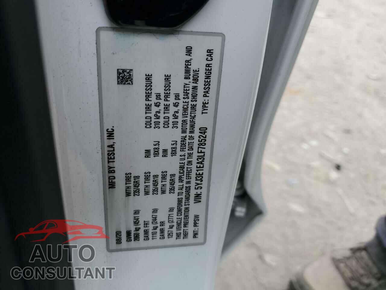 TESLA MODEL 3 2020 - 5YJ3E1EA3LF785240