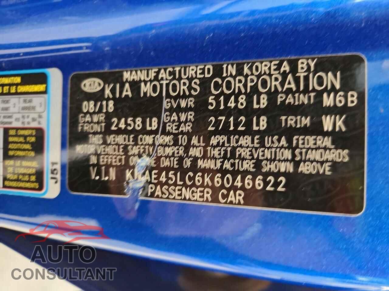 KIA STINGER 2019 - KNAE45LC6K6046622