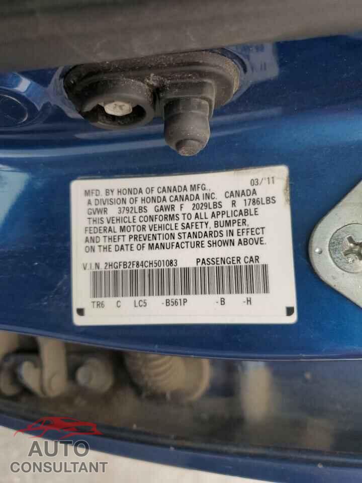 HONDA CIVIC 2012 - 2HGFB2F84CH501083