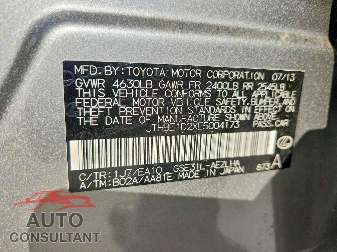 LEXUS IS 2014 - JTHBE1D2XE5004173