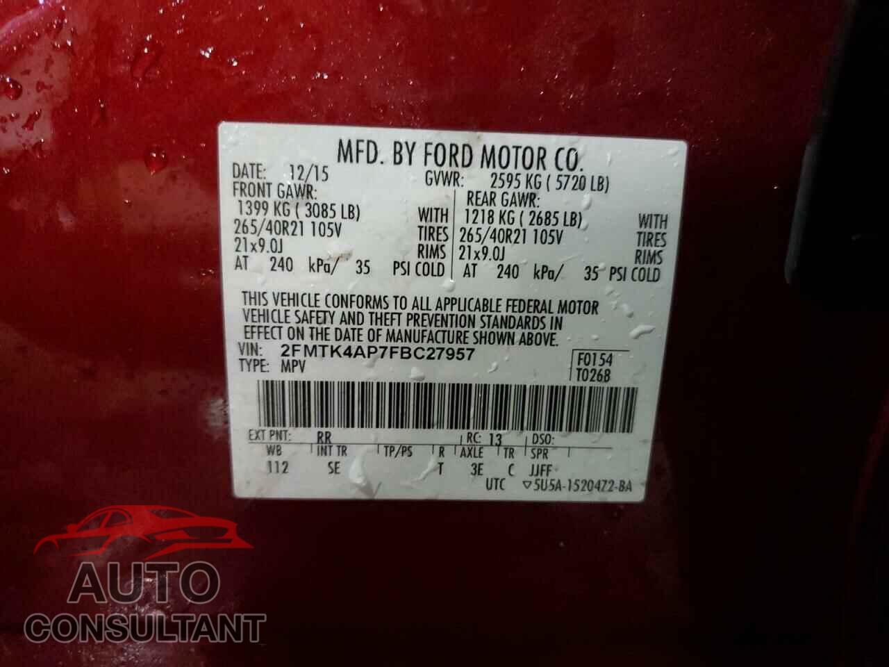 FORD EDGE 2015 - 2FMTK4AP7FBC27957