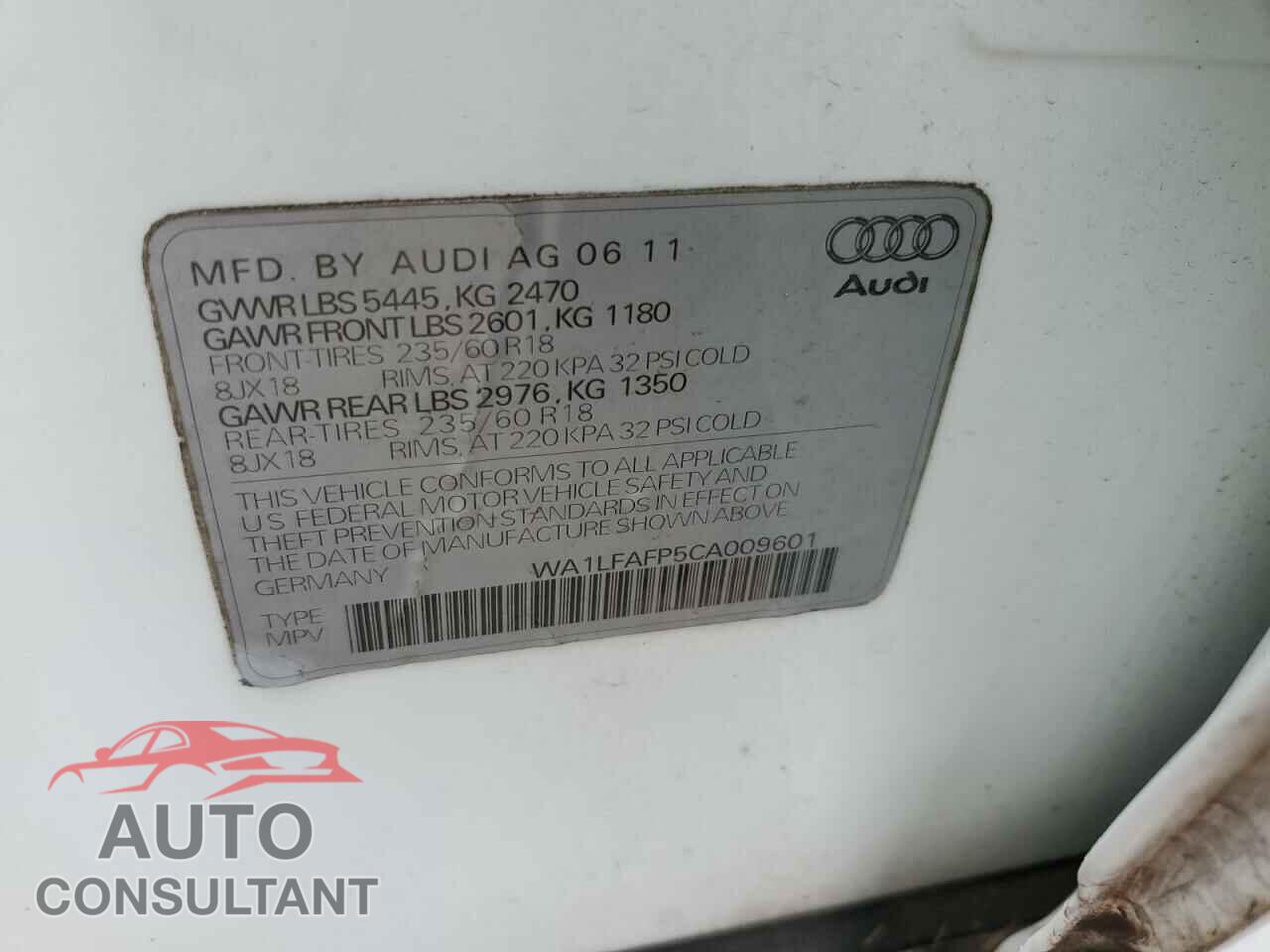 AUDI Q5 2012 - WA1LFAFP5CA009601