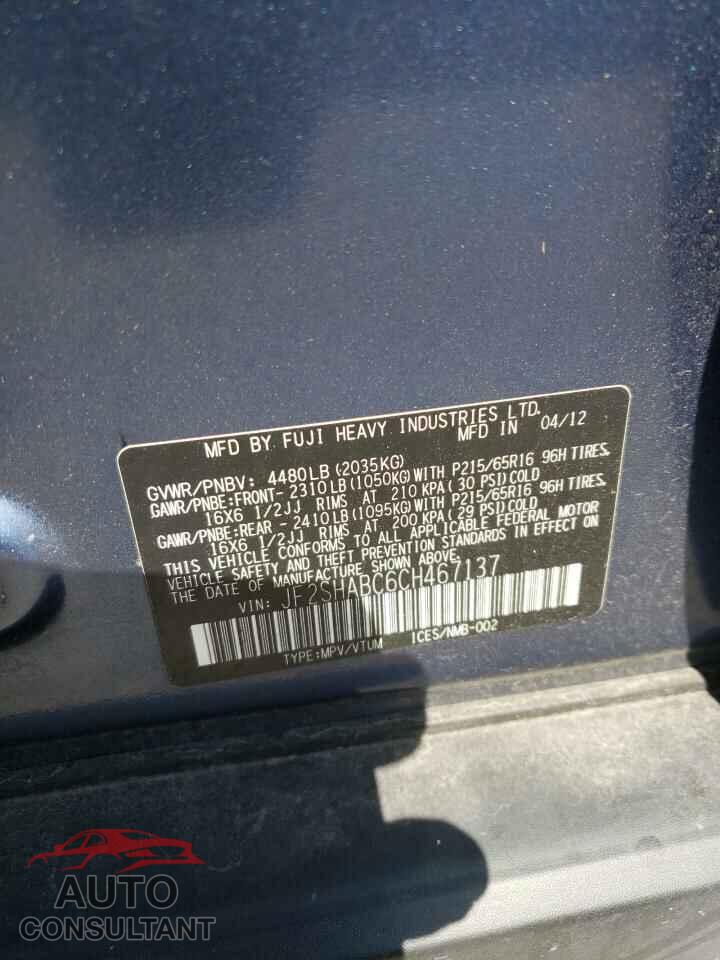 SUBARU FORESTER 2012 - JF2SHABC6CH467137