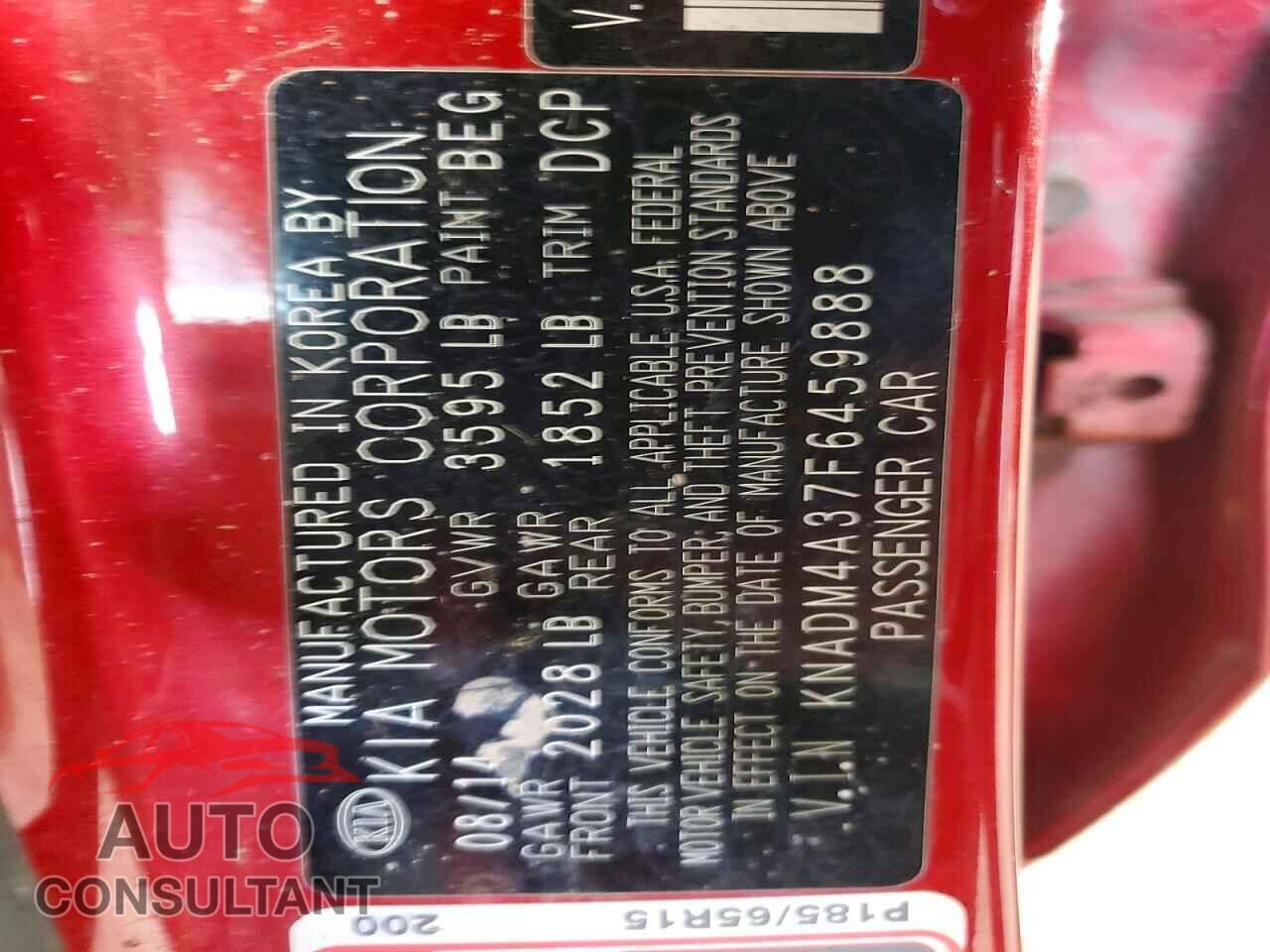 KIA RIO 2015 - KNADM4A37F6459888