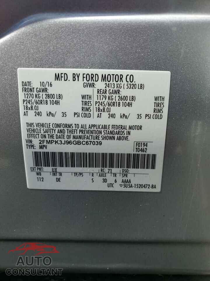 FORD EDGE 2016 - 2FMPK3J96GBC67039