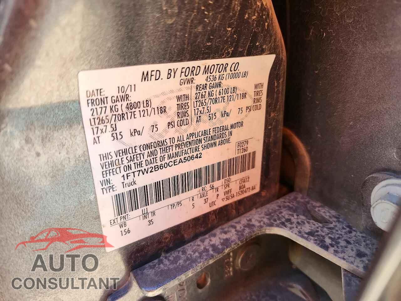 FORD F250 2012 - 1FT7W2B60CEA50642