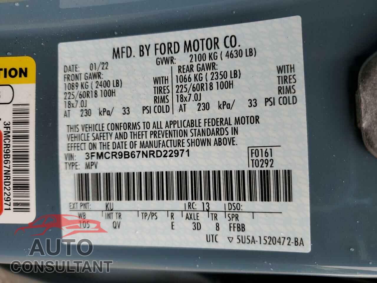 FORD BRONCO 2022 - 3FMCR9B67NRD22971