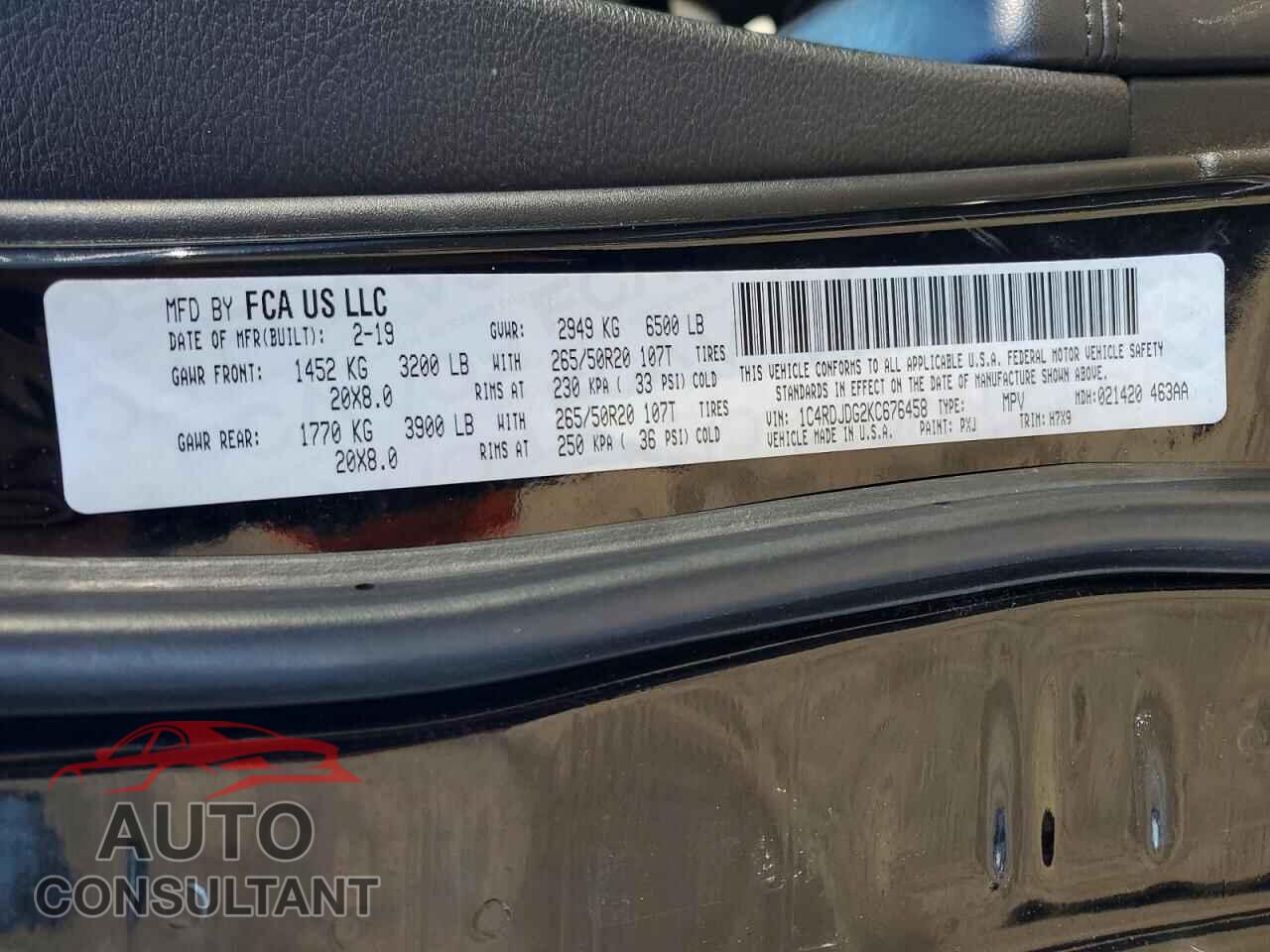 DODGE DURANGO 2019 - 1C4RDJDG2KC676458