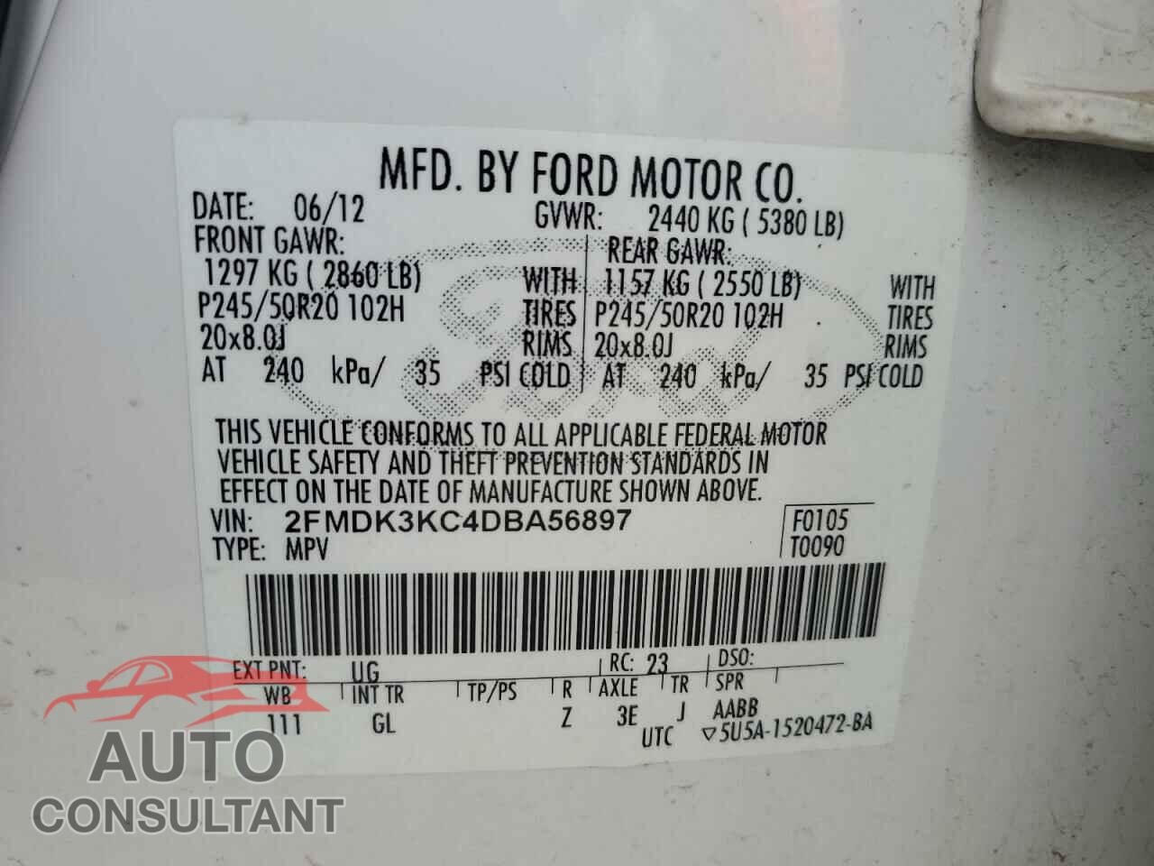 FORD EDGE 2013 - 2FMDK3KC4DBA56897