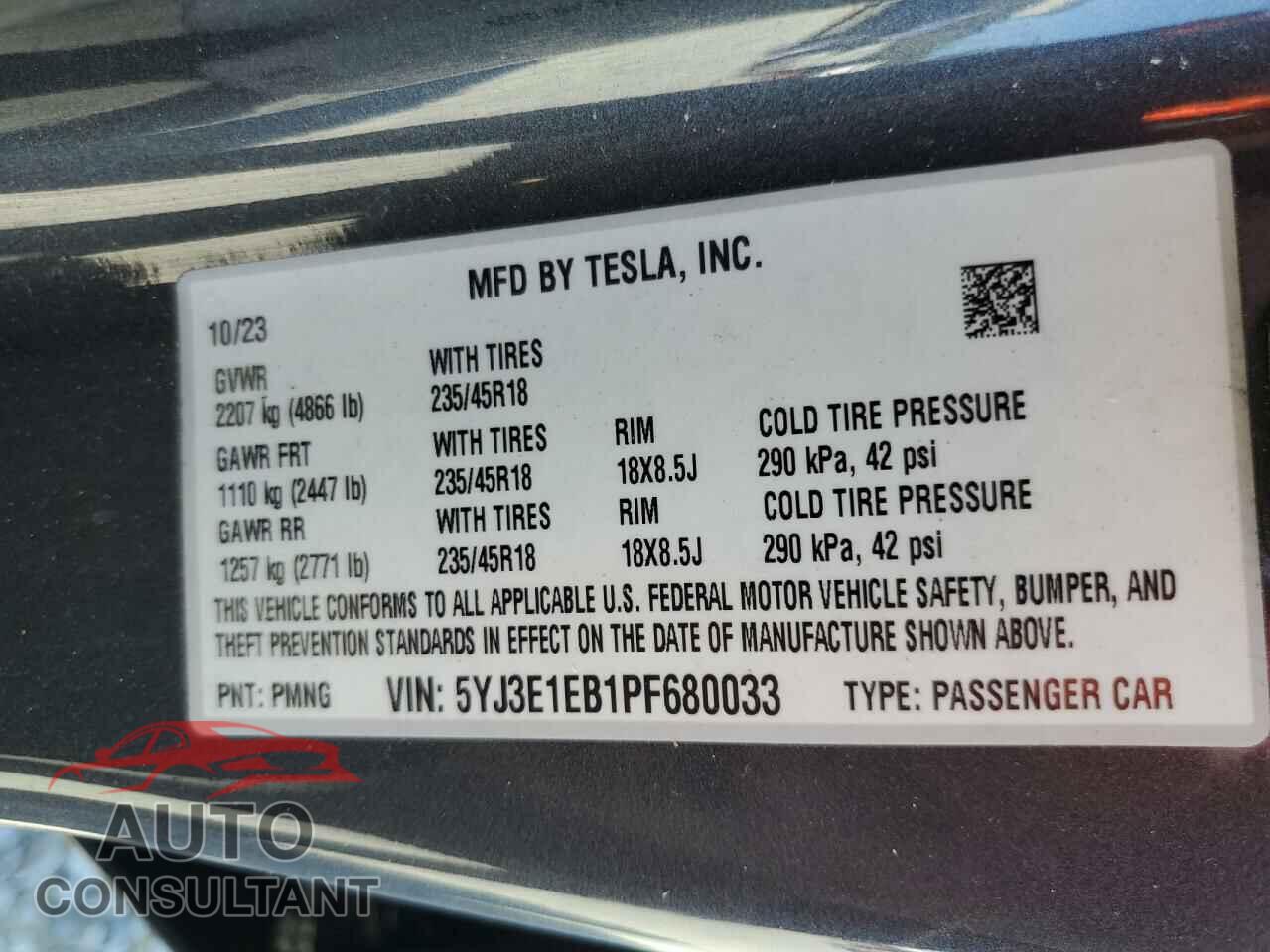 TESLA MODEL 3 2023 - 5YJ3E1EB1PF680033