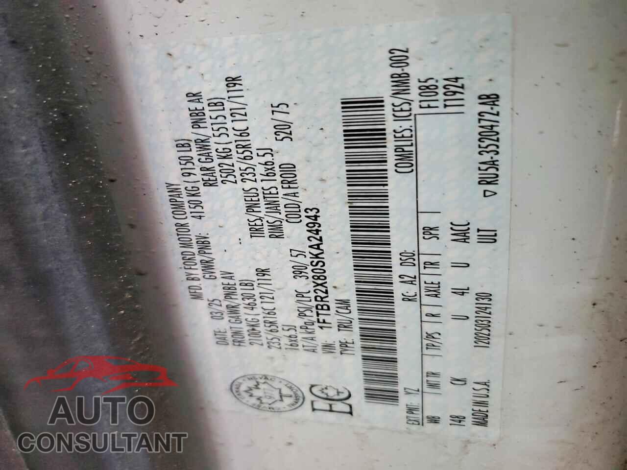 FORD TRANSIT 2025 - 1FTBR2X80SKA24943