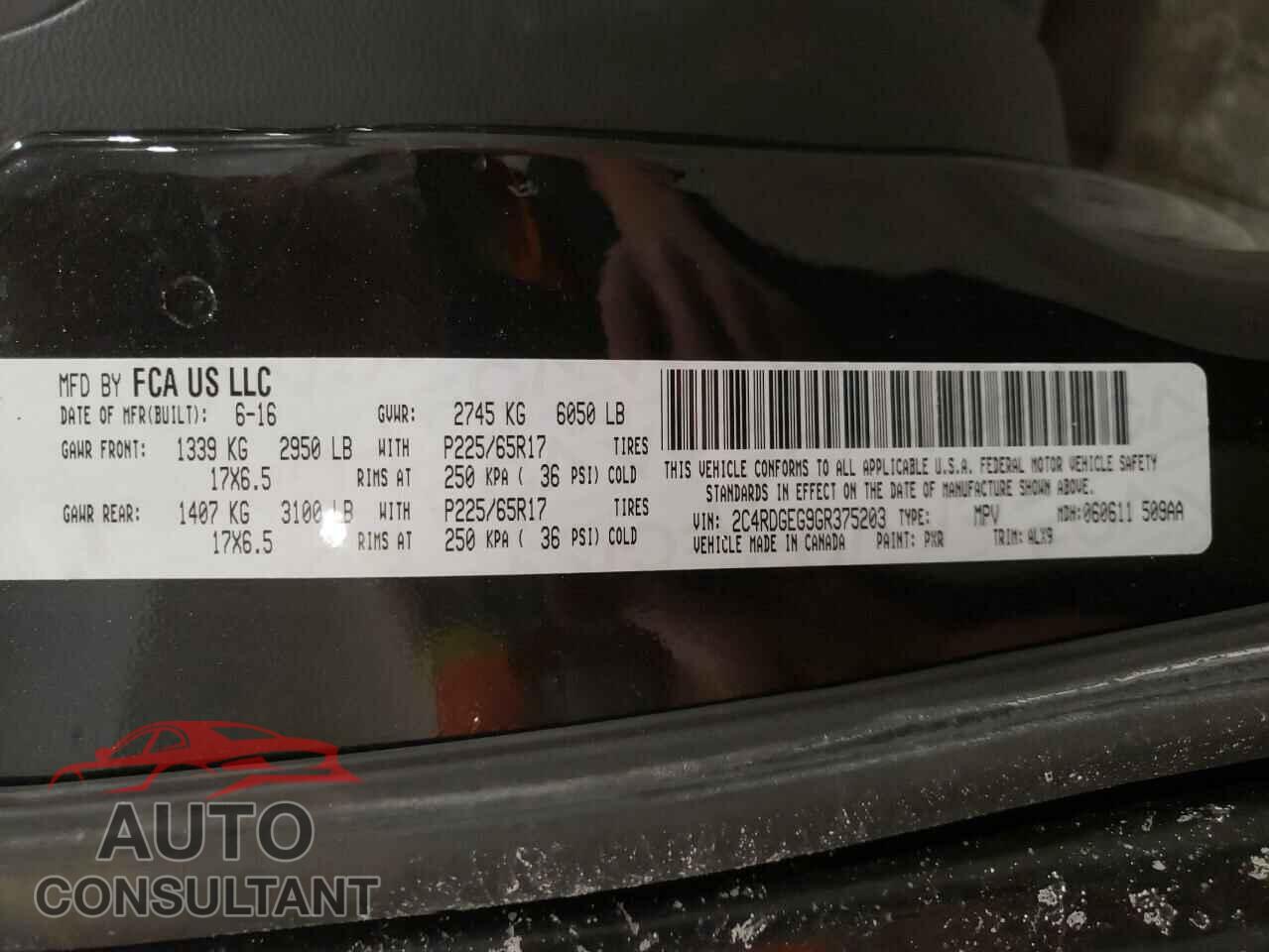 DODGE CARAVAN 2016 - 2C4RDGEG9GR375203