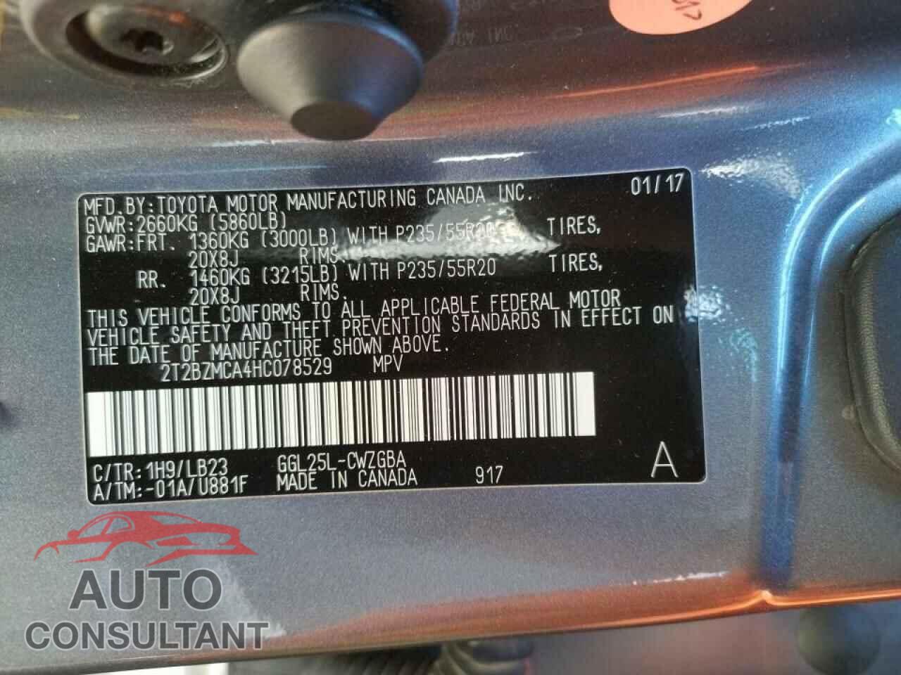 LEXUS RX350 2017 - 2T2BZMCA4HC078529