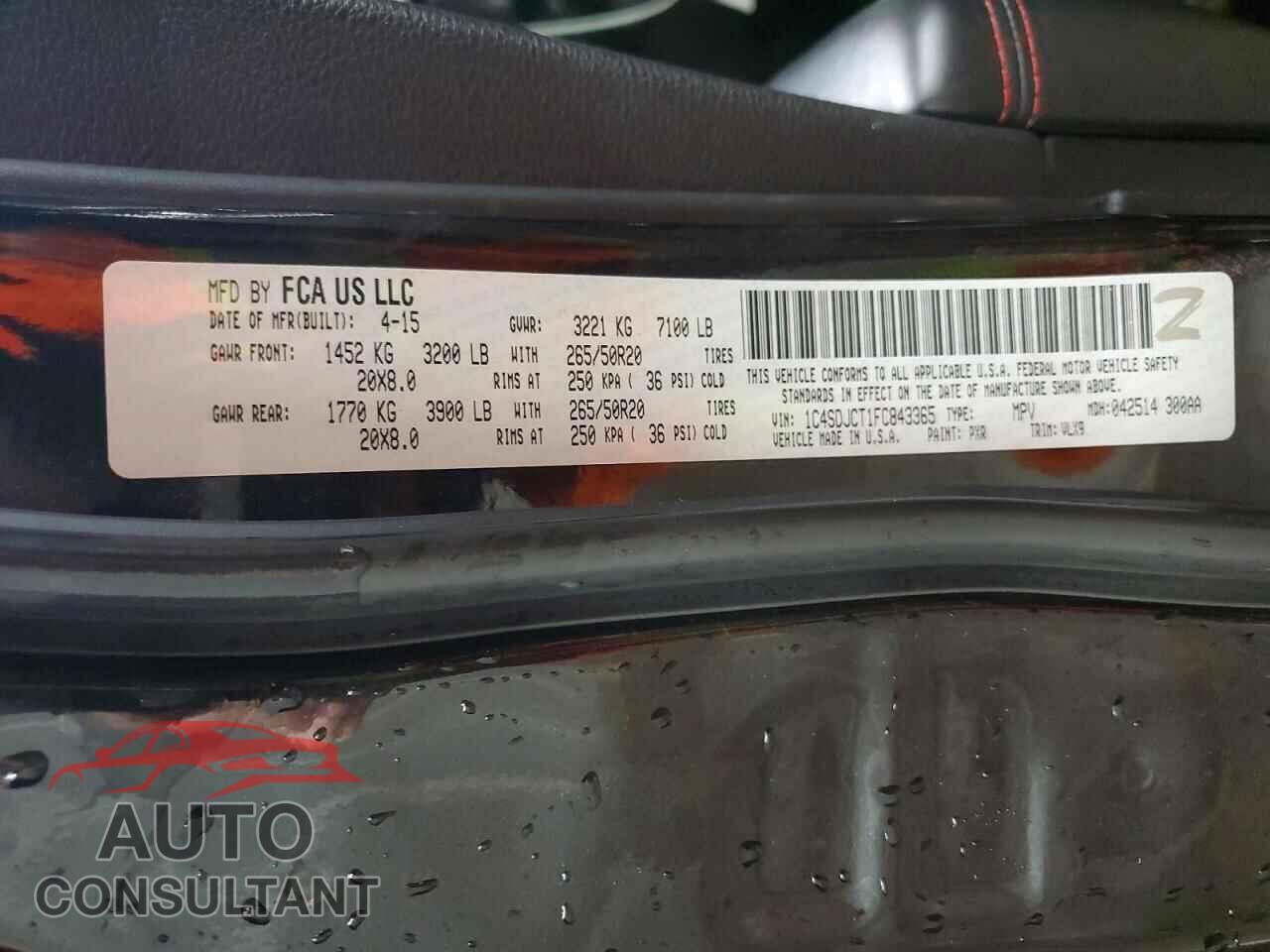 DODGE DURANGO 2015 - 1C4SDJCT1FC843365