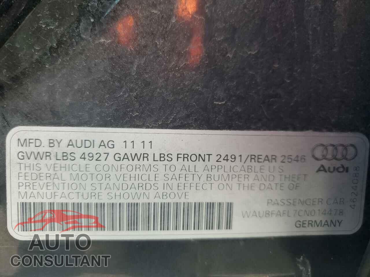 AUDI A4 2012 - WAUBFAFL7CN014478