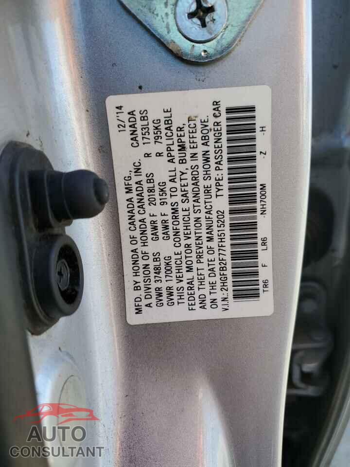 HONDA CIVIC 2015 - 2HGFB2F77FH515202