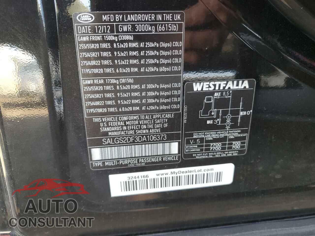 LAND ROVER RANGEROVER 2013 - SALGS2DF3DA106373