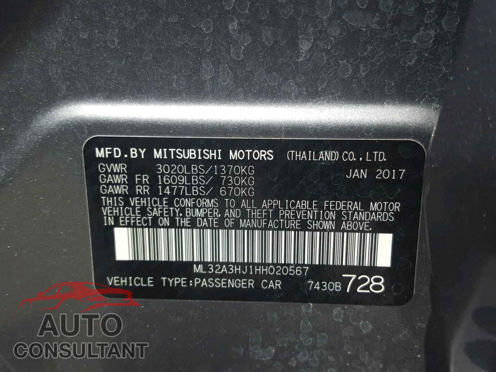 MITSUBISHI MIRAGE 2017 - ML32A3HJ1HH020567