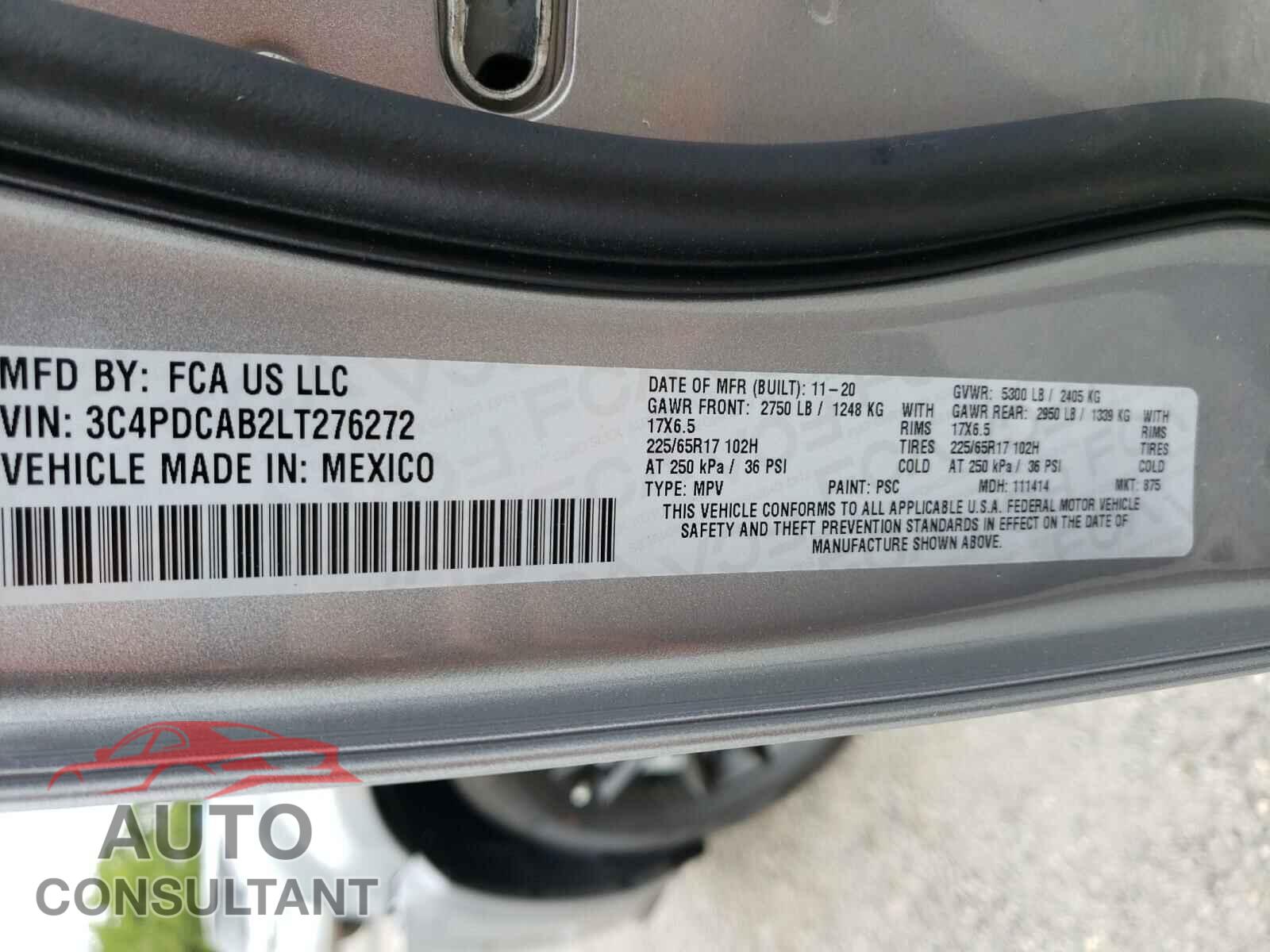 DODGE JOURNEY 2020 - 3C4PDCAB2LT276272
