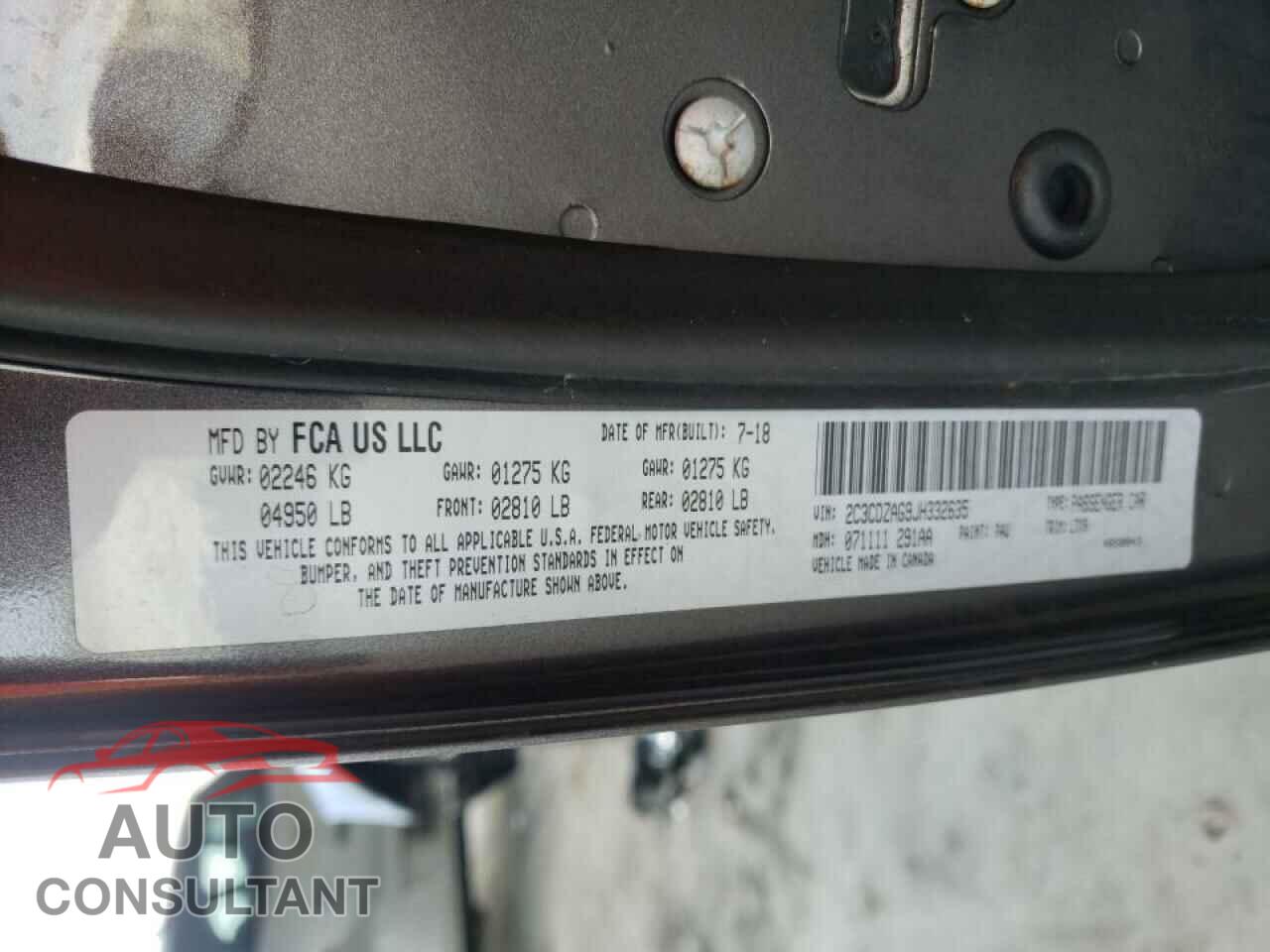 DODGE CHALLENGER 2018 - 2C3CDZAG9JH332635