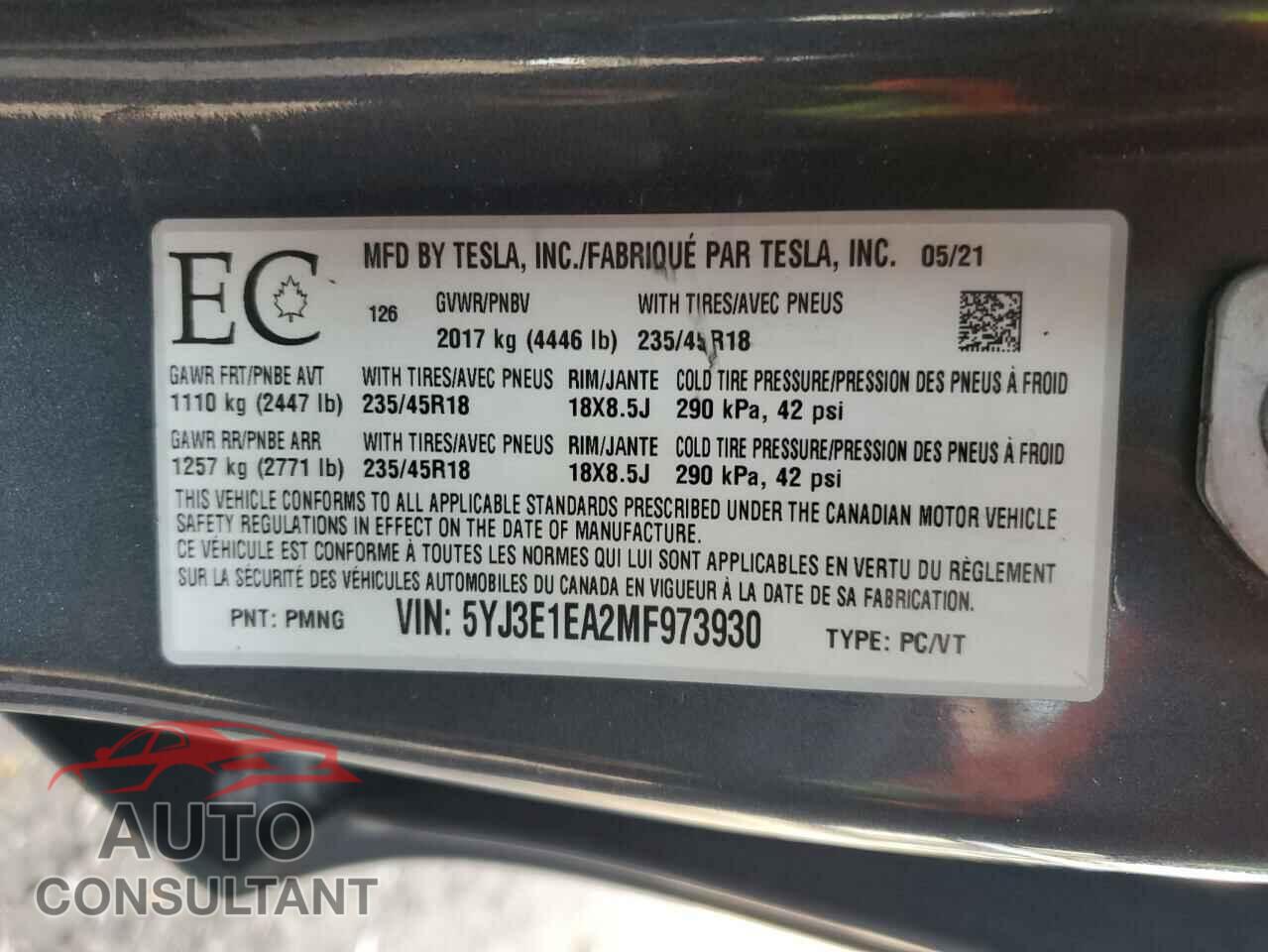 TESLA MODEL 3 2021 - 5YJ3E1EA2MF973930