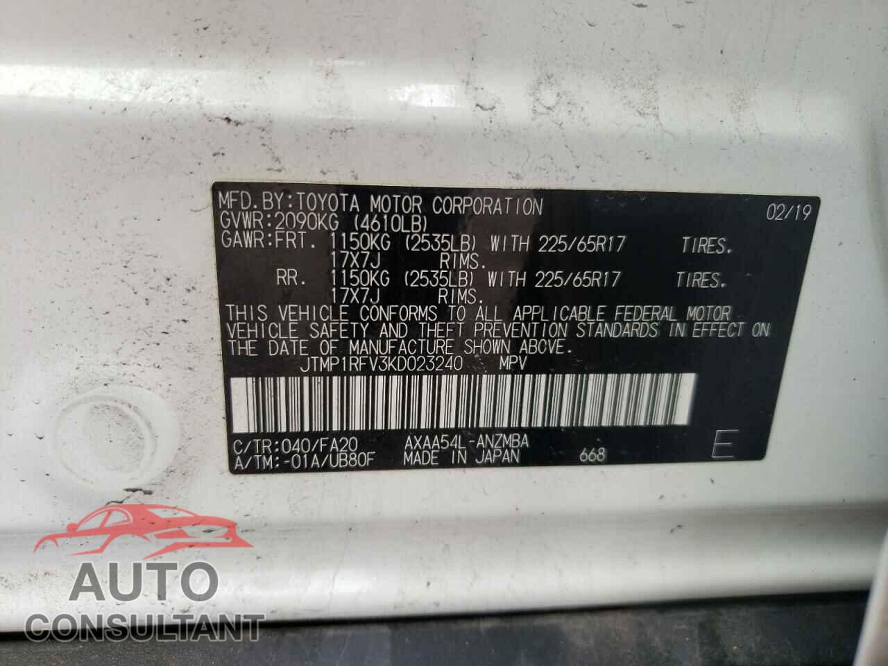 TOYOTA RAV4 2019 - JTMP1RFV3KD023240