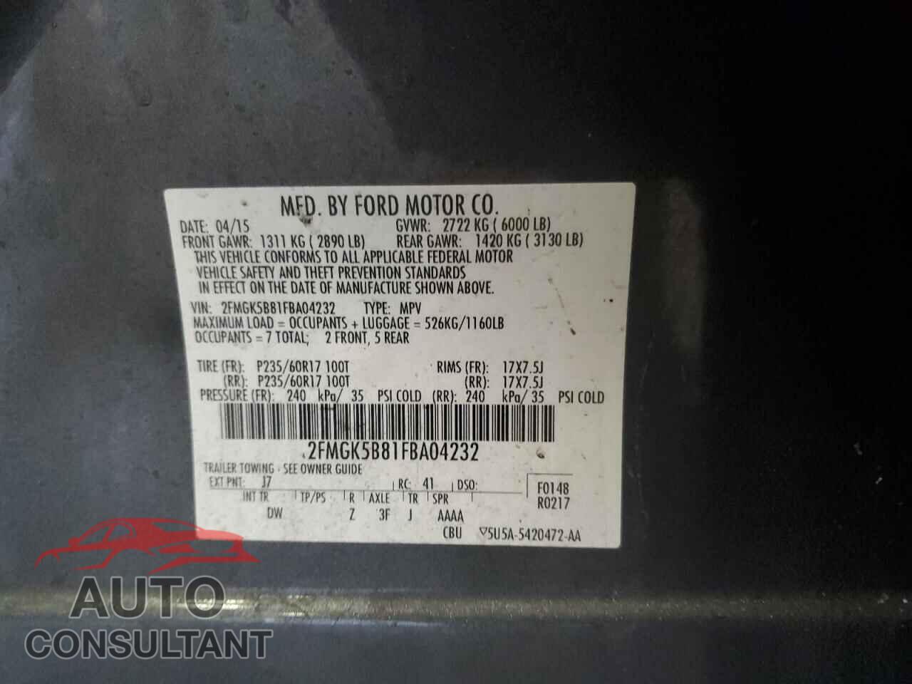 FORD FLEX 2015 - 2FMGK5B81FBA04232