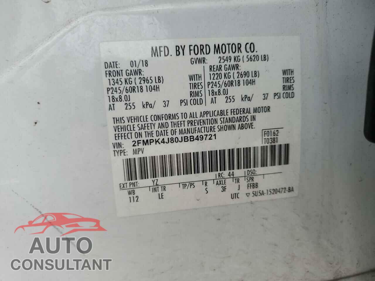 FORD EDGE 2018 - 2FMPK4J80JBB49721