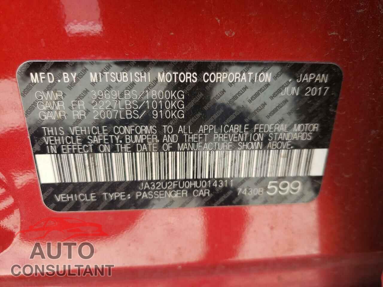 MITSUBISHI LANCER 2017 - JA32U2FU0HU014311