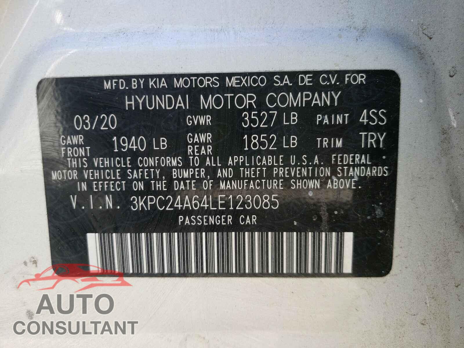 HYUNDAI ACCENT 2020 - 3KPC24A64LE123085