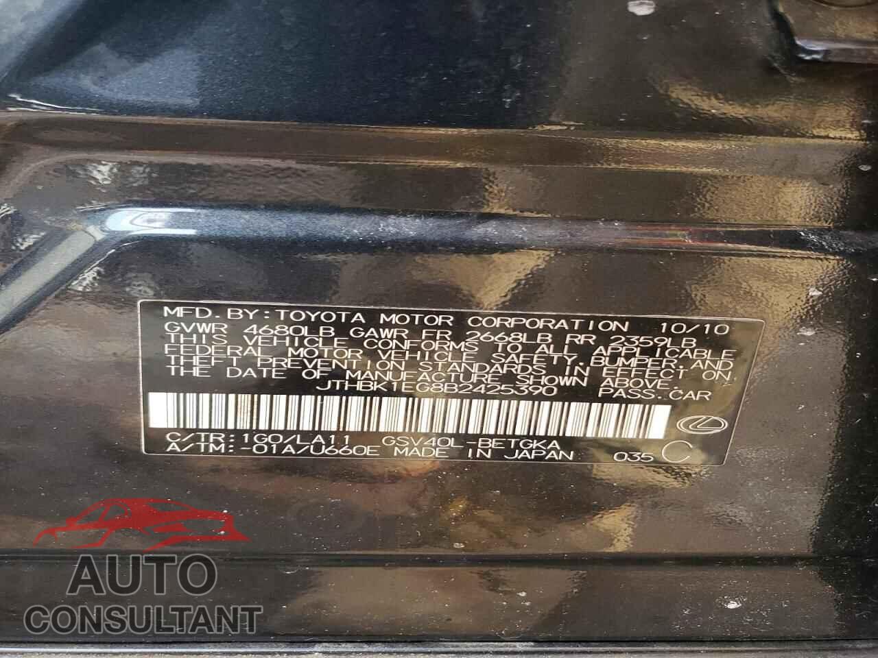 LEXUS ES350 2011 - JTHBK1EG8B2425390