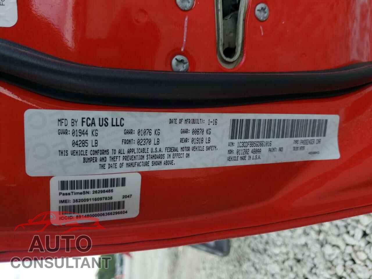 DODGE DART 2016 - 1C3CDFBB5GD661016