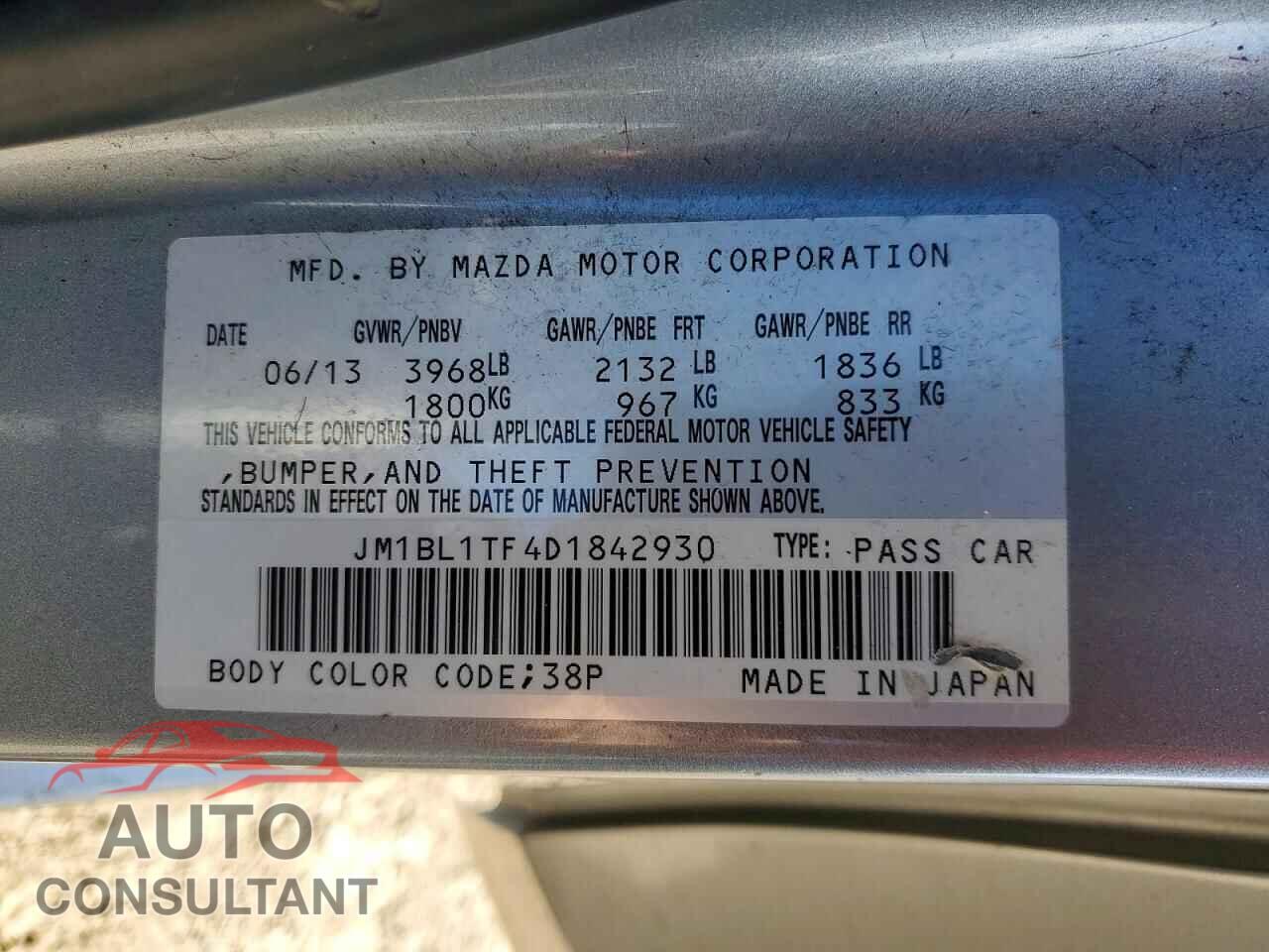 MAZDA 3 2013 - JM1BL1TF4D1842930