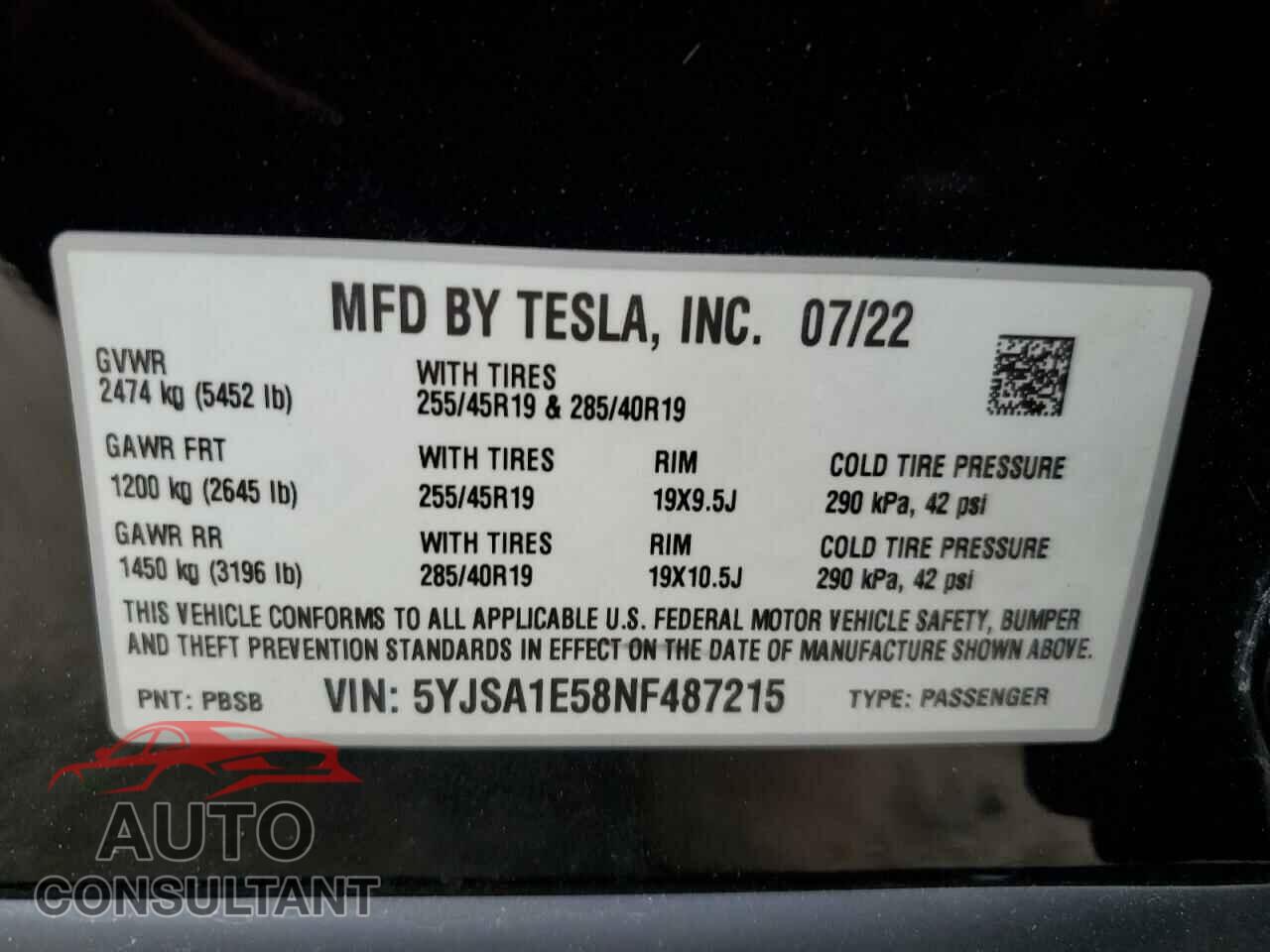 TESLA MODEL S 2022 - 5YJSA1E58NF487215