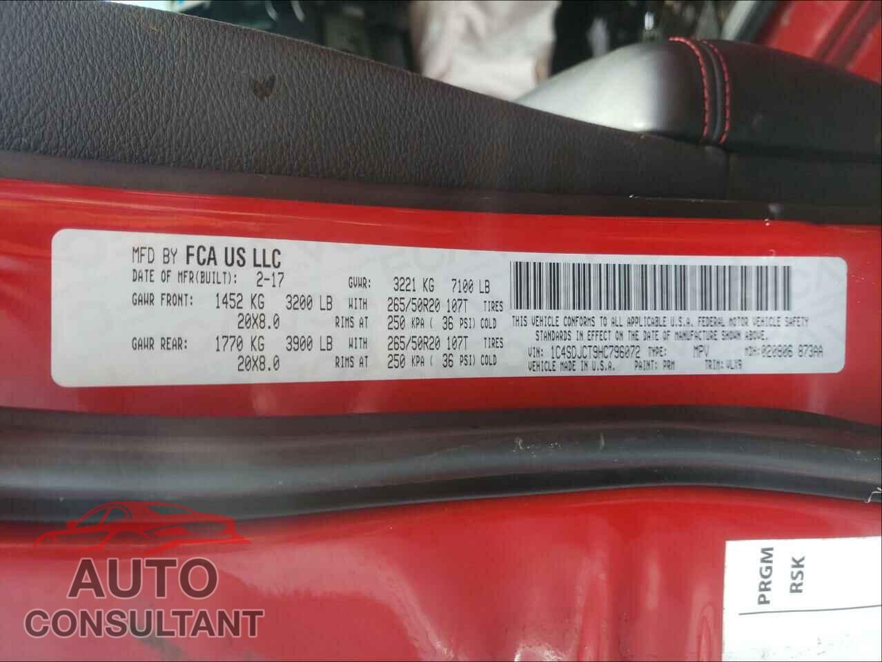 DODGE DURANGO 2017 - 1C4SDJCT9HC796072