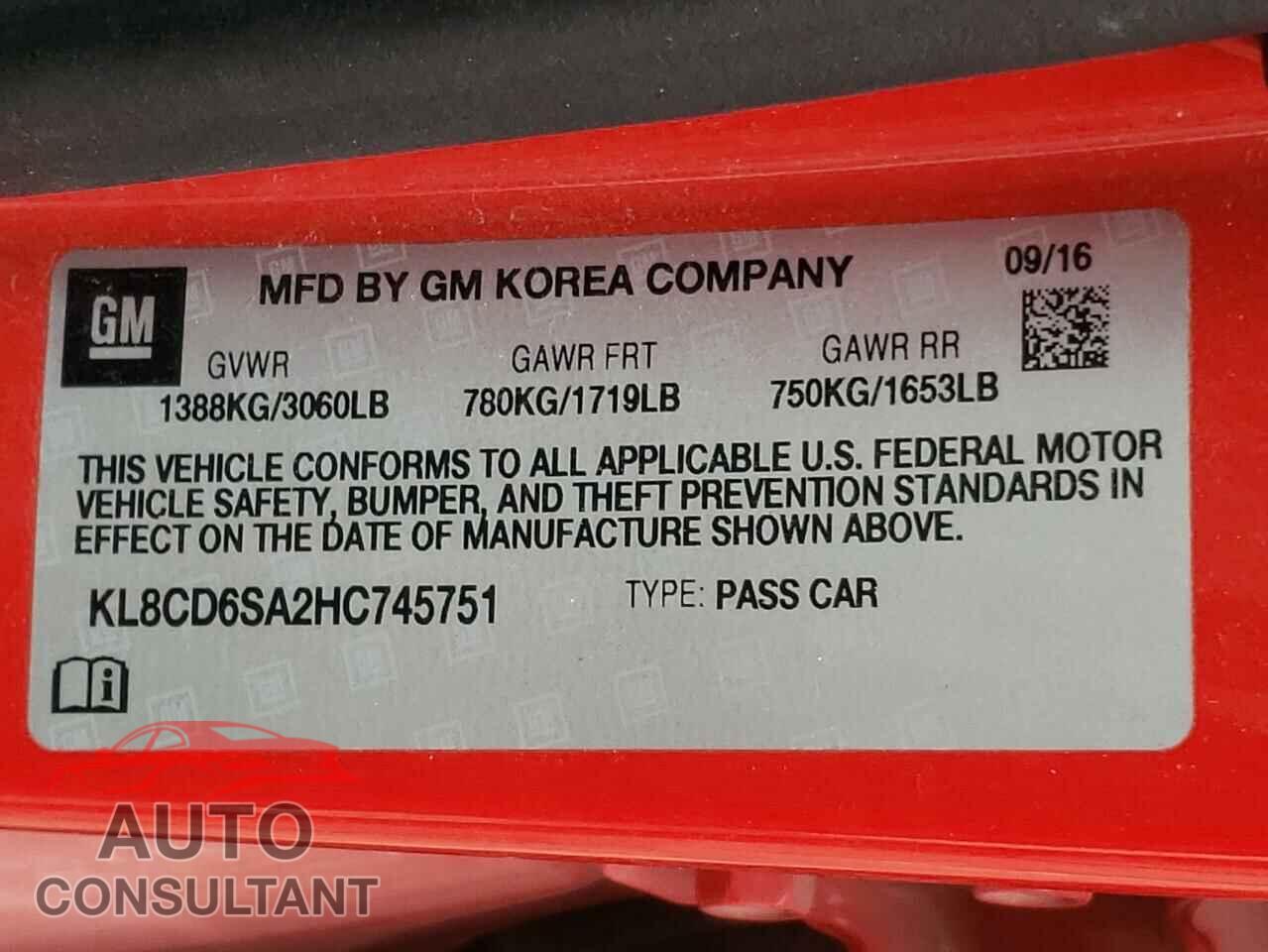 CHEVROLET SPARK 2017 - KL8CD6SA2HC745751