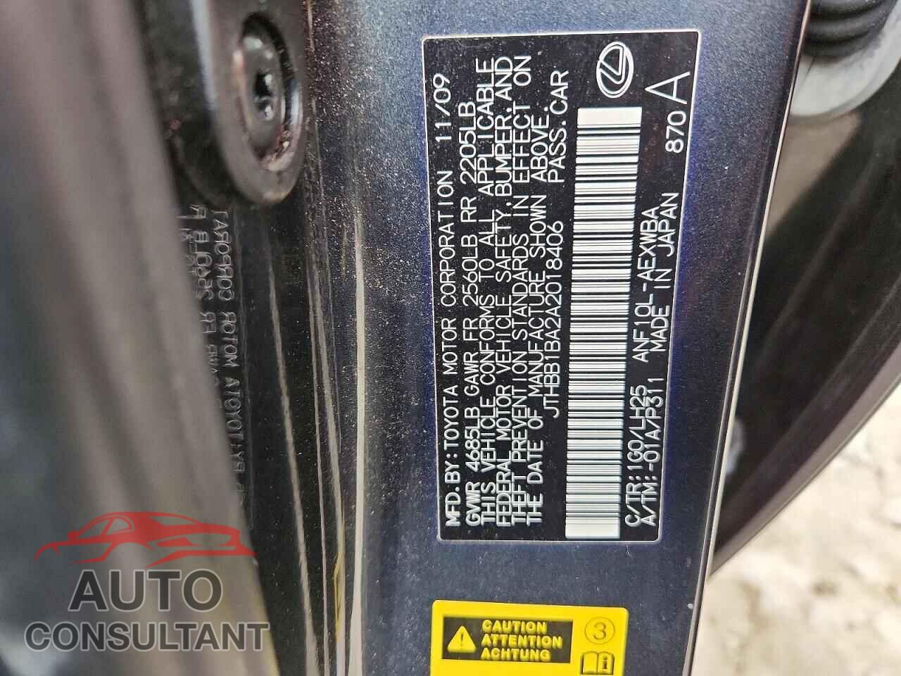 LEXUS HS 2010 - JTHBB1BA2A2018406