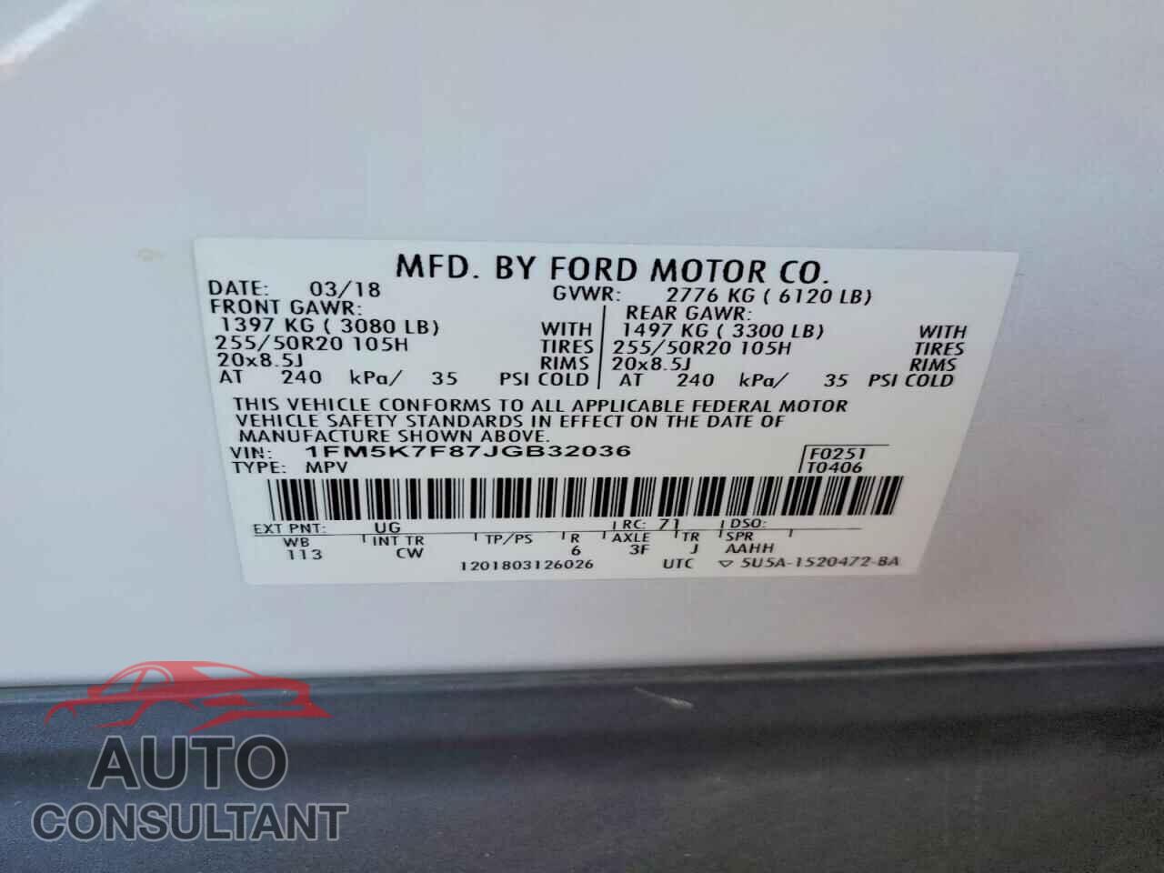 FORD EXPLORER 2018 - 1FM5K7F87JGB32036