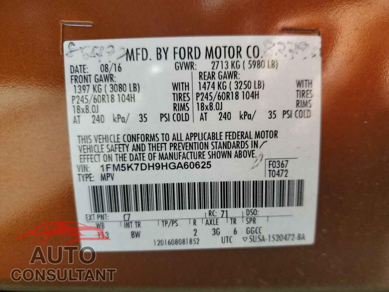 FORD EXPLORER 2017 - 1FM5K7DH9HGA60625