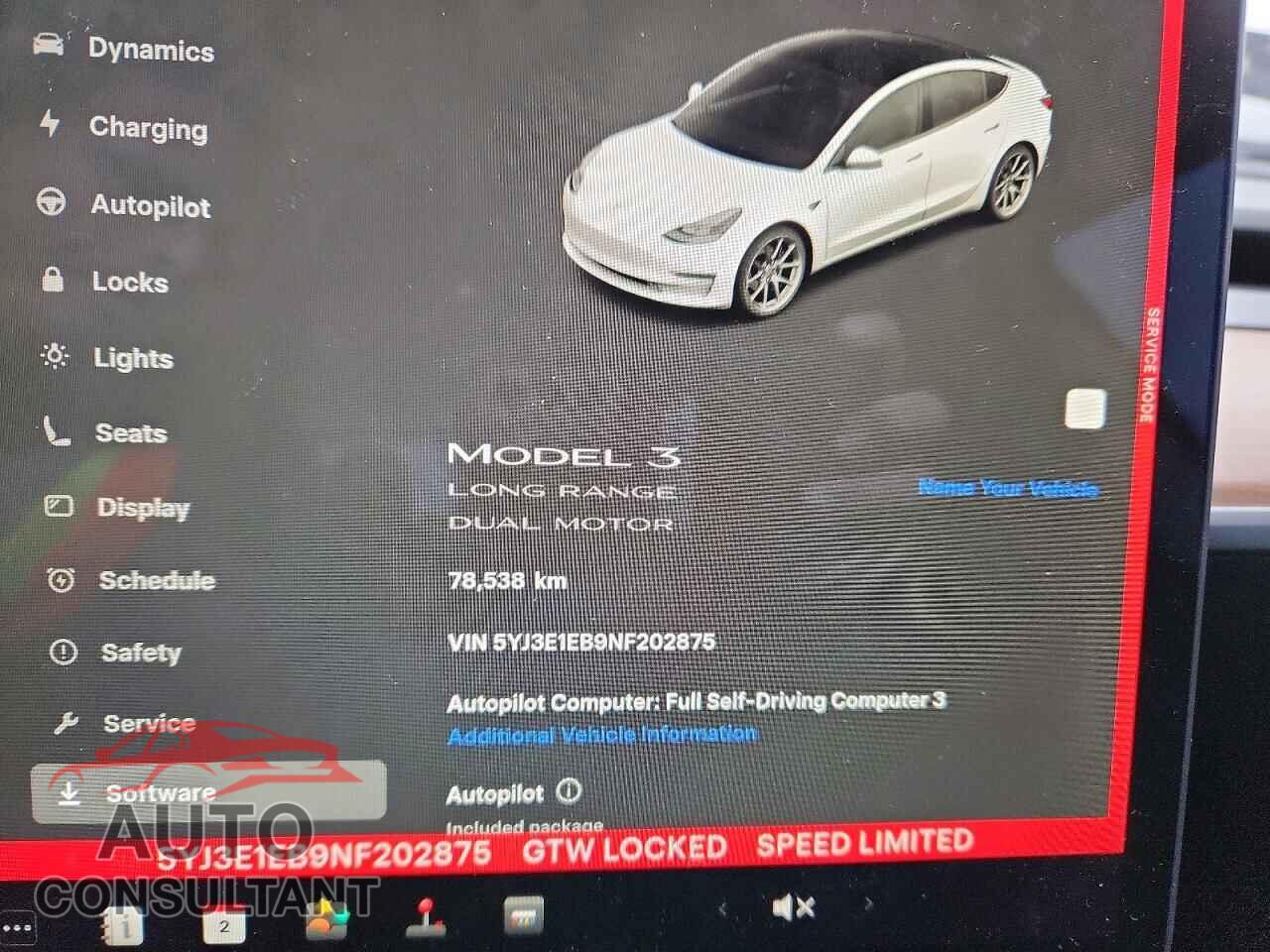 TESLA MODEL 3 2022 - 5YJ3E1EB9NF202875