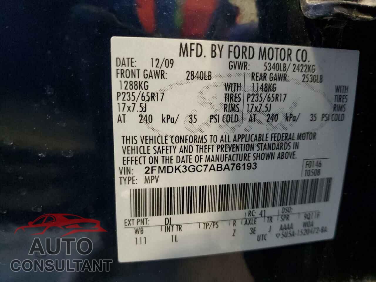 FORD EDGE 2010 - 2FMDK3GC7ABA76193