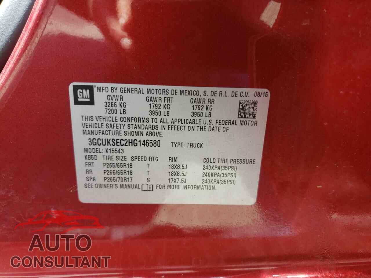 CHEVROLET SILVERADO 2017 - 3GCUKSEC2HG146580