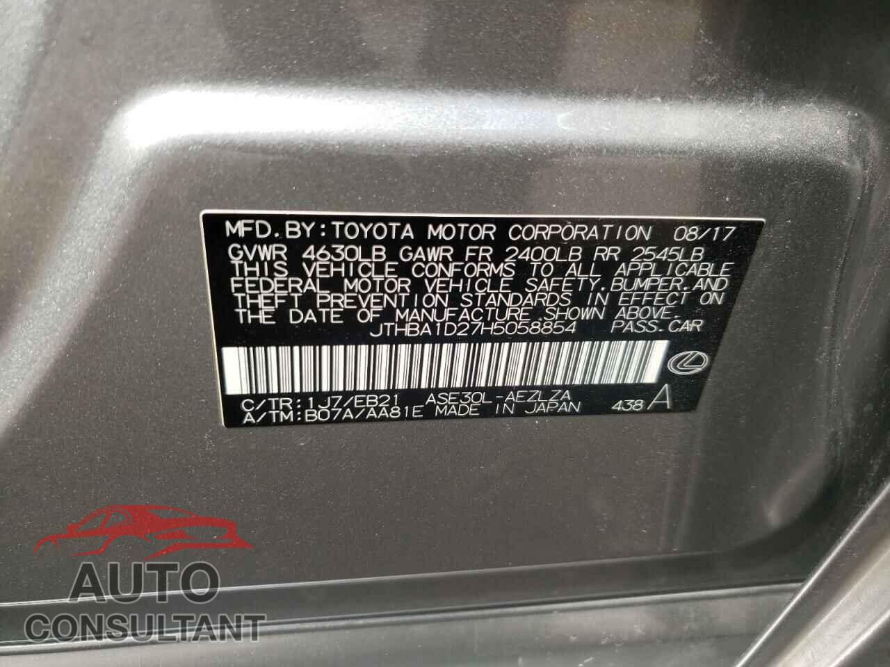 LEXUS IS 2017 - JTHBA1D27H5058854