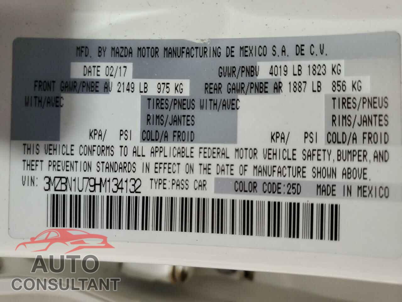 MAZDA 3 2017 - 3MZBN1U79HM134132