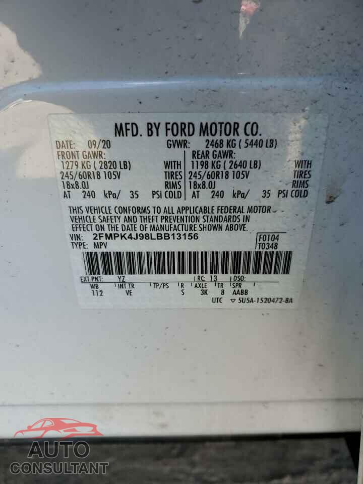 FORD EDGE 2020 - 2FMPK4J98LBB13156