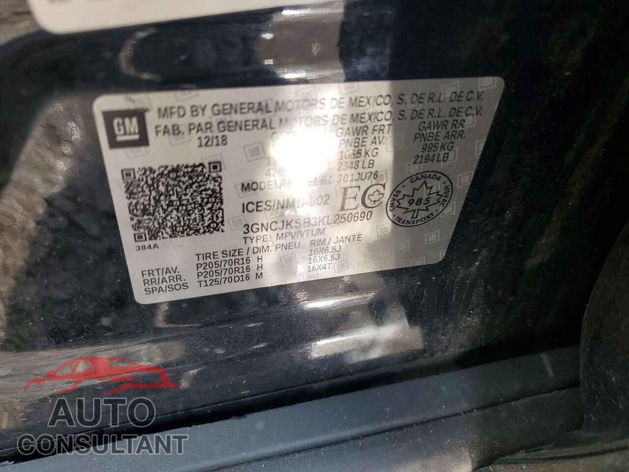 CHEVROLET TRAX 2019 - 3GNCJKSB3KL250690