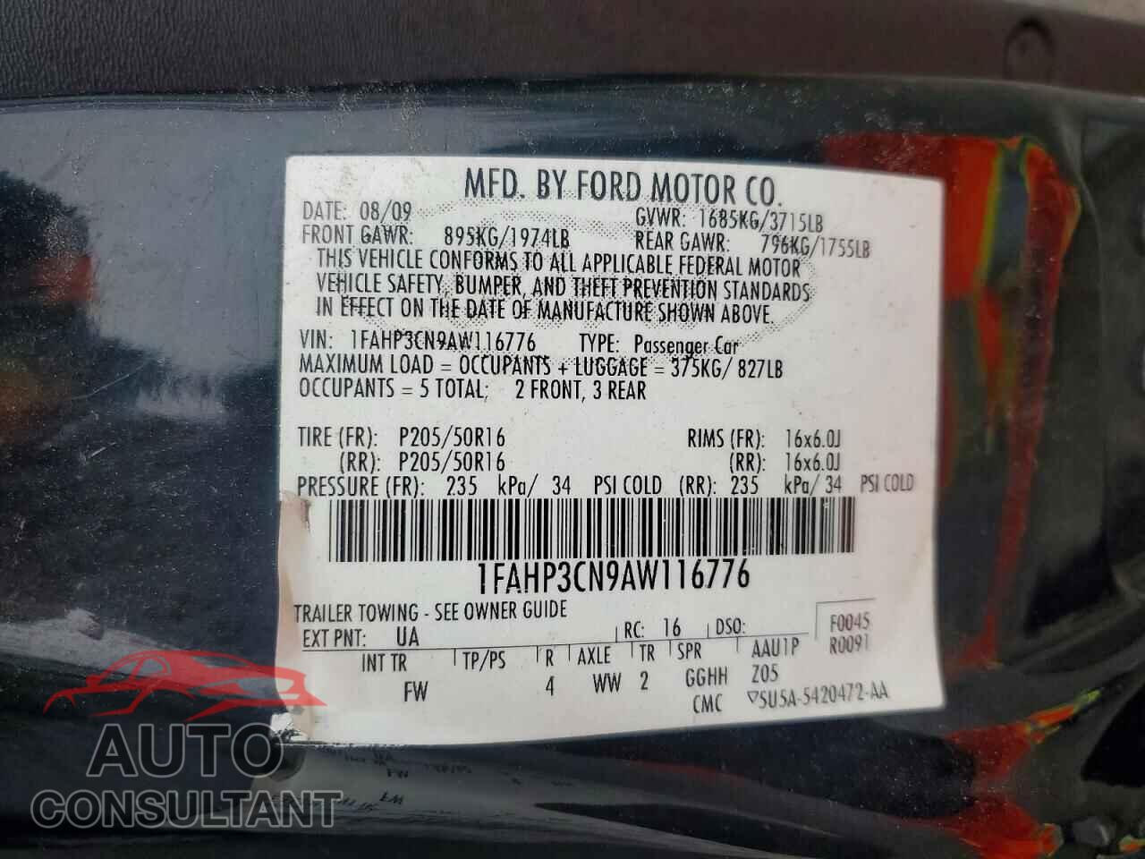 FORD FOCUS 2010 - 1FAHP3CN9AW116776