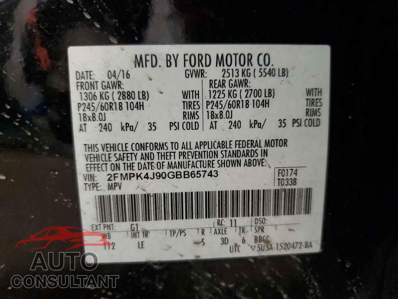 FORD EDGE 2016 - 2FMPK4J90GBB65743