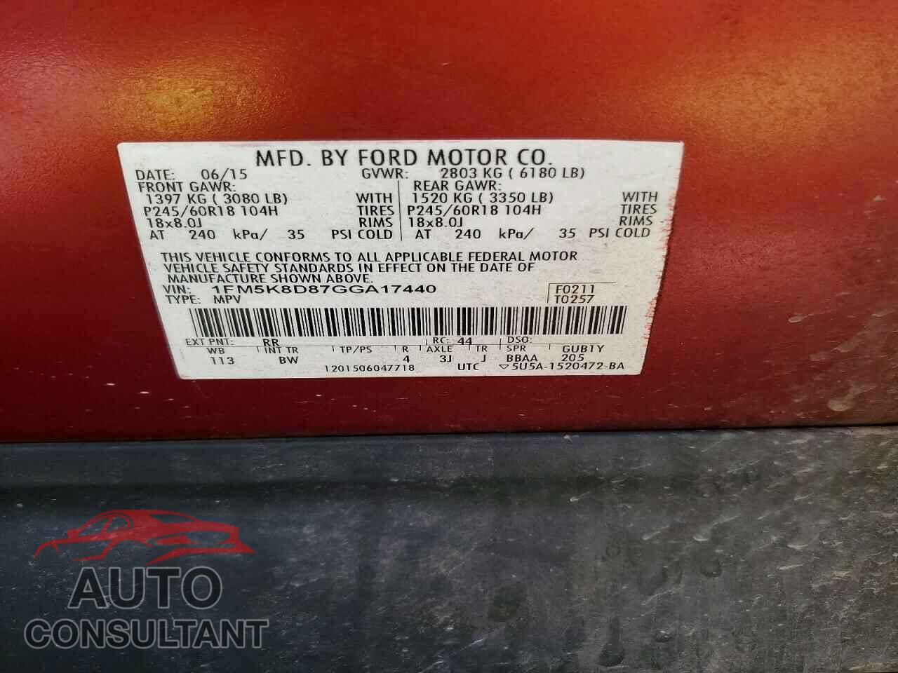 FORD EXPLORER 2016 - 1FM5K8D87GGA17440