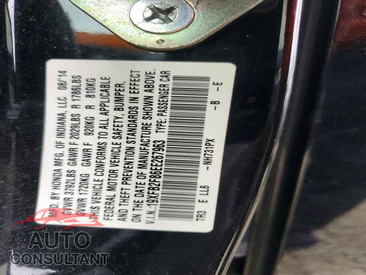 HONDA CIVIC 2014 - 19XFB2F86EE267963